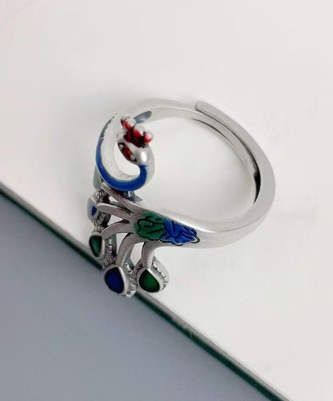 Dame Ring Kinesisk Stil Med Påfugldesign 3