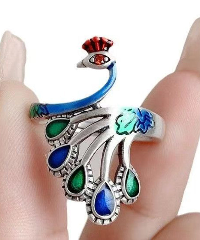 Dame Ring Kinesisk Stil Med Påfugldesign 4