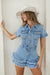 Dame Romper med Knapper og Frayed Hem i Denim 7