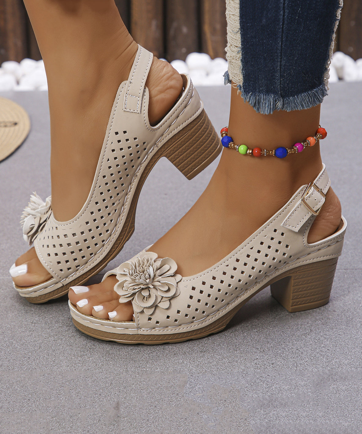 Dame Sandaler Chunky med Blomsterdesign 2