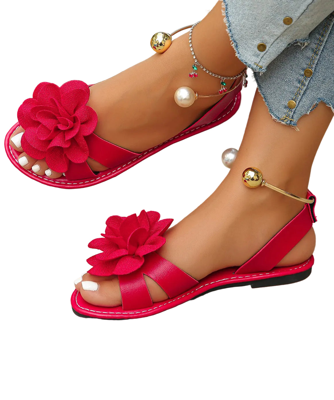 Dame Sandaler Flate Floral Peep Toe 1