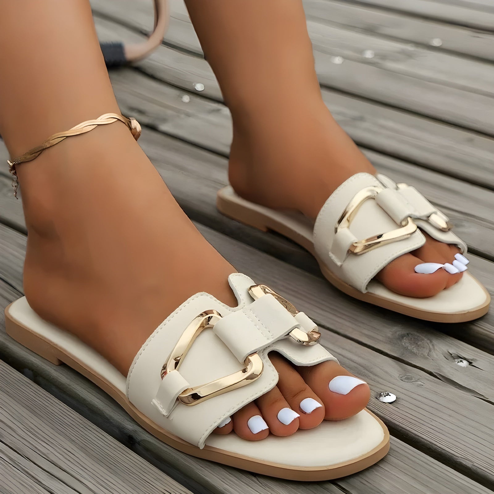 Dame Sandaler Med Gullspenne Uformell Stil 1