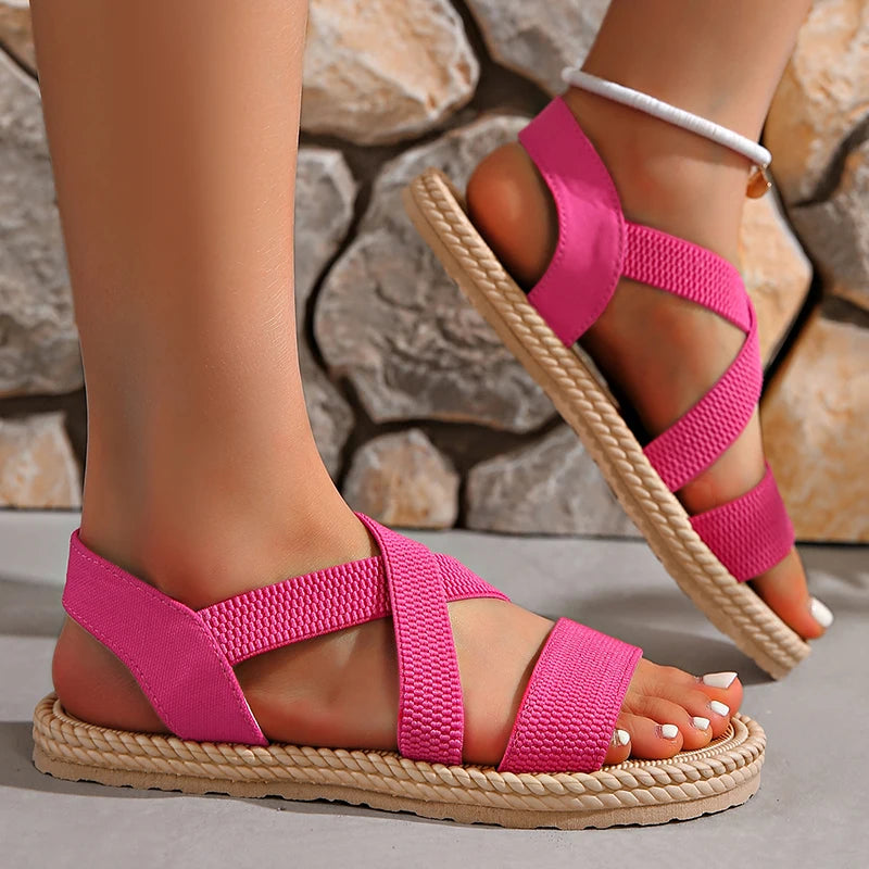 Dame Sandaler Vevde Boho Stil med Komfortabel Fotseng 3