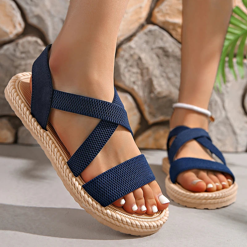 Dame Sandaler Vevde Boho Stil med Komfortabel Fotseng 5