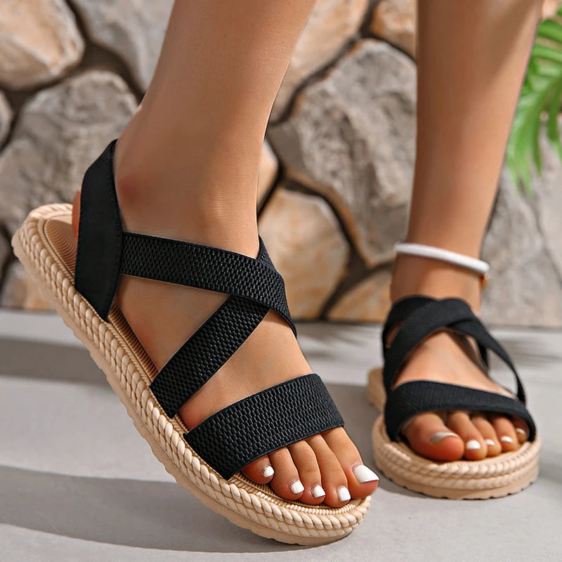Dame Sandaler Vevde Boho Stil med Komfortabel Fotseng 6