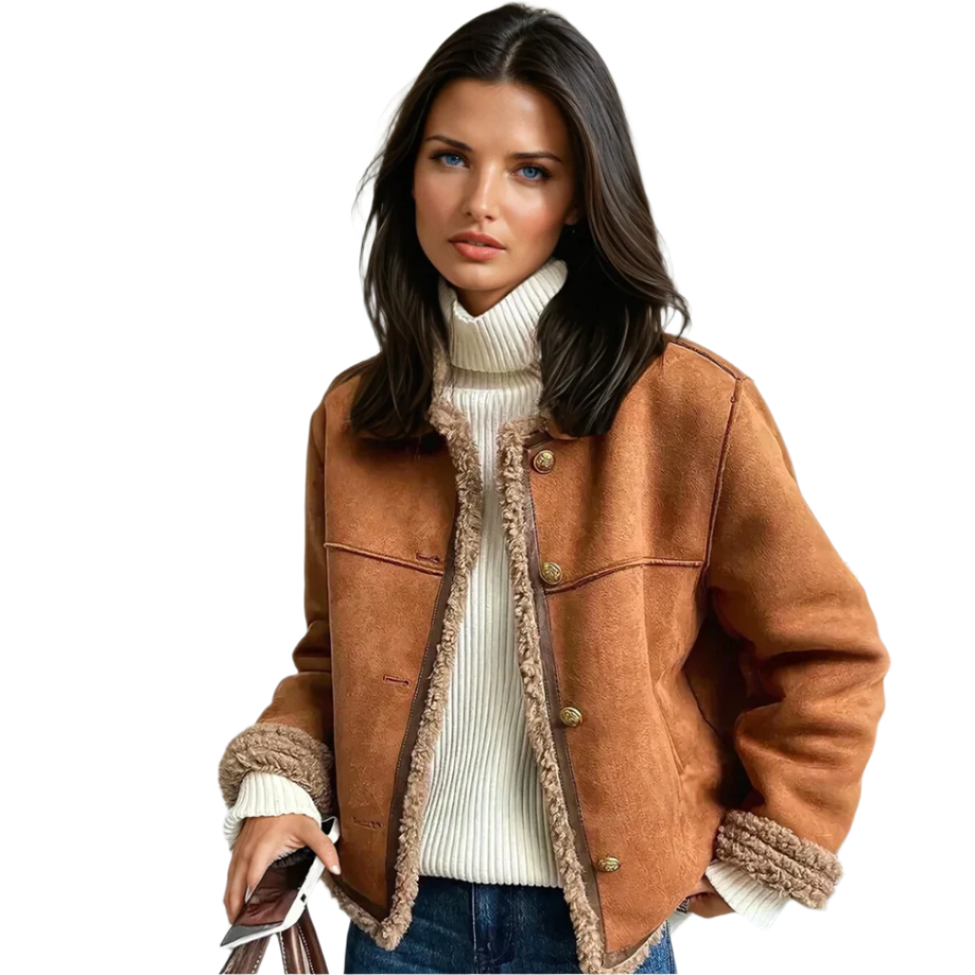 Dame Shearling Jakke med Knappdetaljer 0