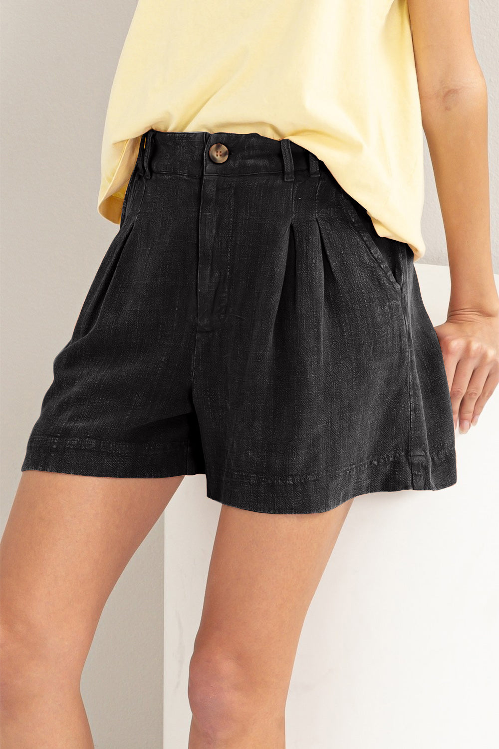 Dame Shorts Høyt Liv Plisseringer Rayon Lin 2