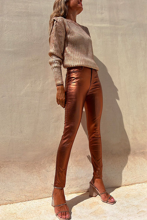 Dame Skinny Legging Bukser Metallisk Stil 2