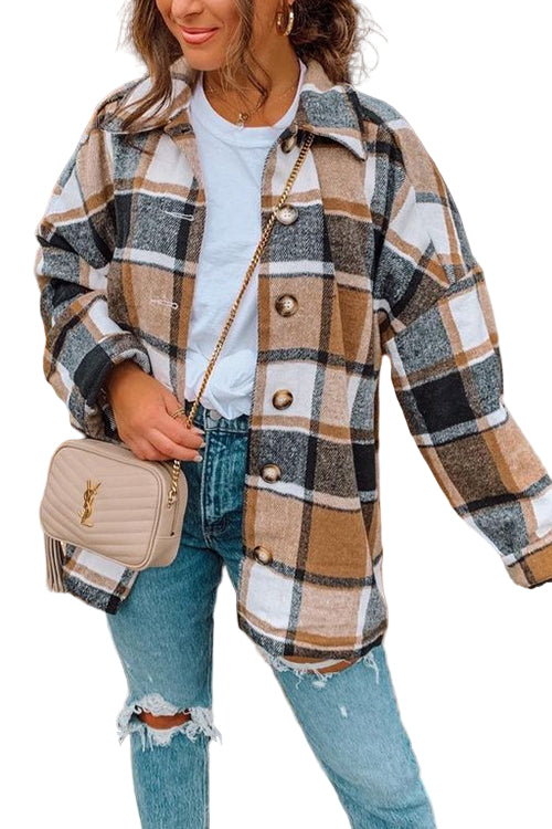 Dame Skjortefrakk Med Drop Shoulder Rutete Uformell Stil 0