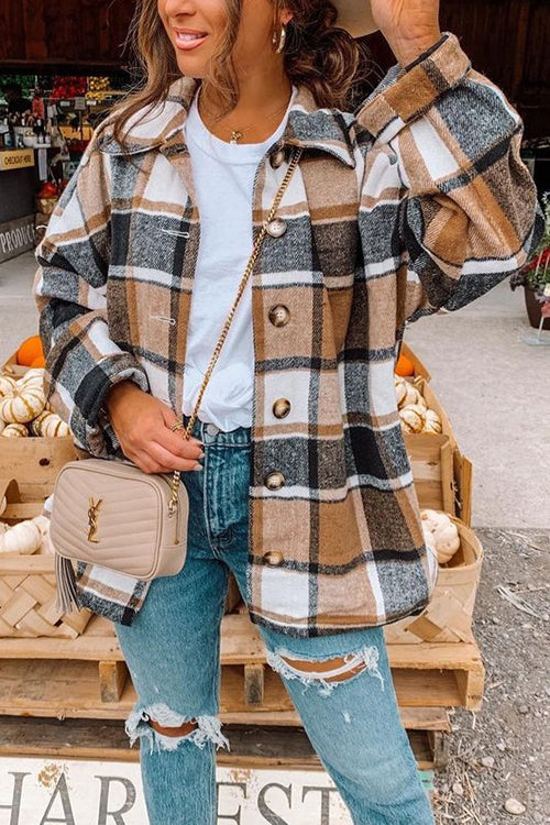 Dame Skjortefrakk Med Drop Shoulder Rutete Uformell Stil 1
