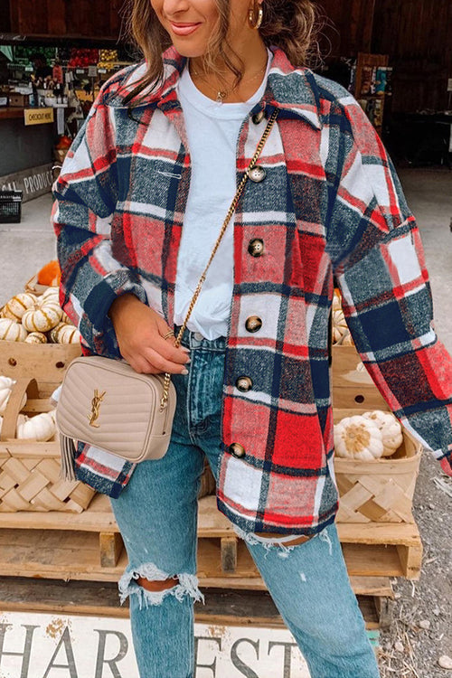 Dame Skjortefrakk Med Drop Shoulder Rutete Uformell Stil 3