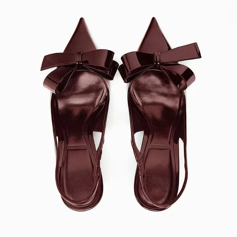 Dame Slingback Hæl Sandal Vinrød Med Blank Finish 0