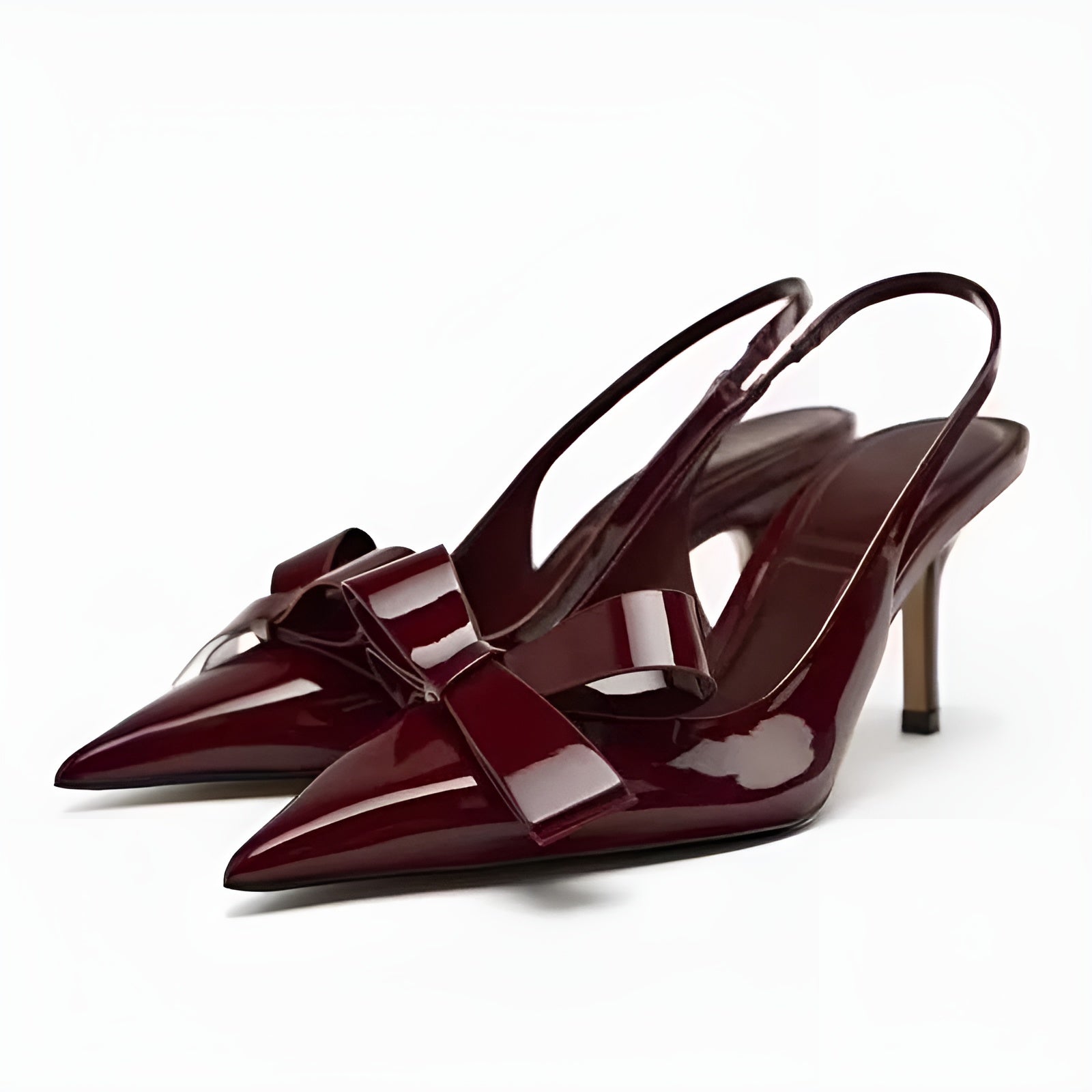 Dame Slingback Hæl Sandal Vinrød Med Blank Finish 1