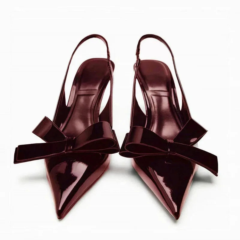 Dame Slingback Hæl Sandal Vinrød Med Blank Finish 2