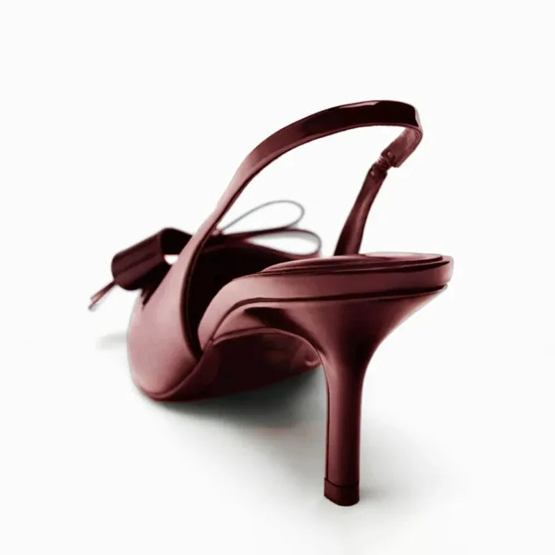 Dame Slingback Hæl Sandal Vinrød Med Blank Finish 3