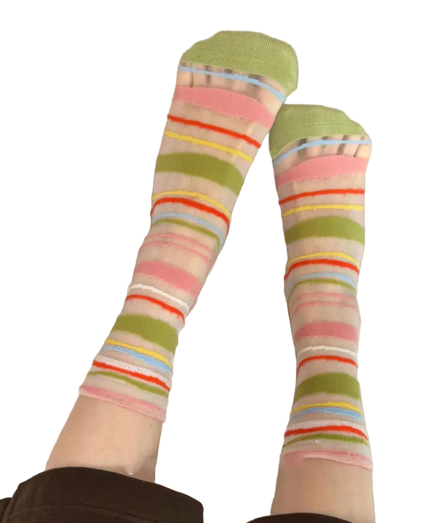 Dame Sokker Colorblock Gjennomsiktig Mesh Midt på leggen 0
