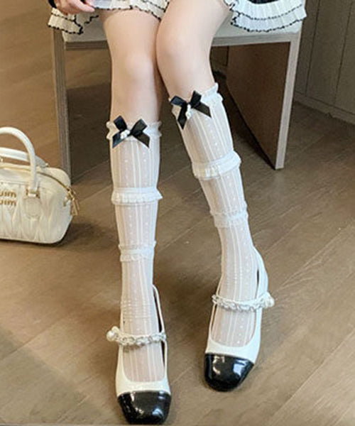 Dame Sokker med Blonde og Bue Detaljer 4