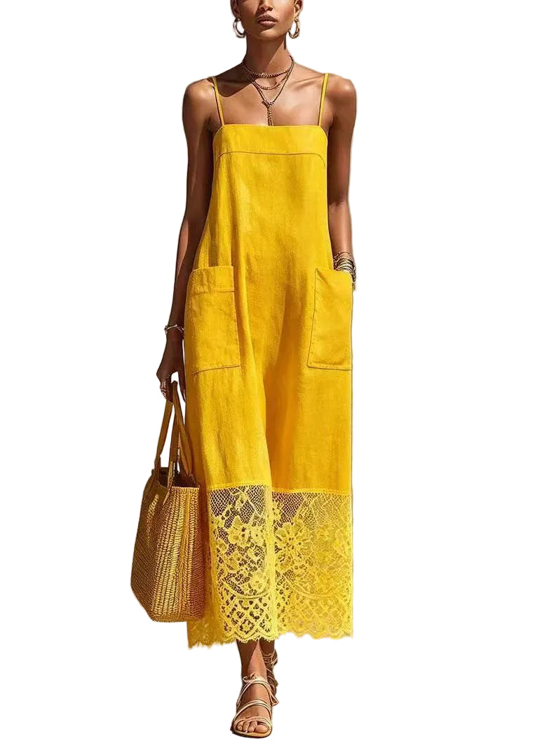 Dame Sommerkjole Patchwork med Spaghettistropper 0