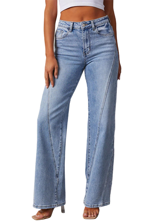 Dame Straight Leg Jeans med Slitte Detaljer 0