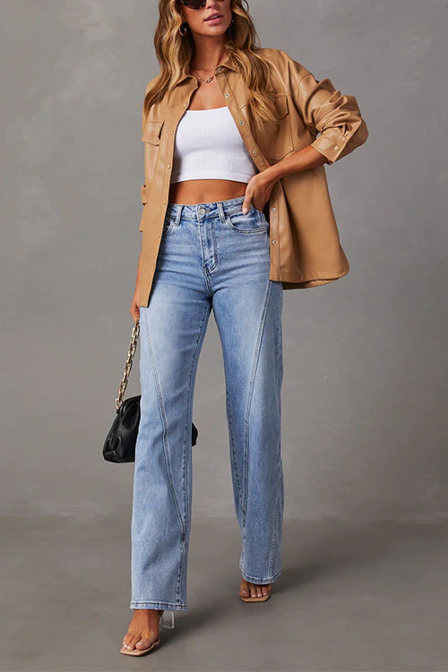 Dame Straight Leg Jeans med Slitte Detaljer 4