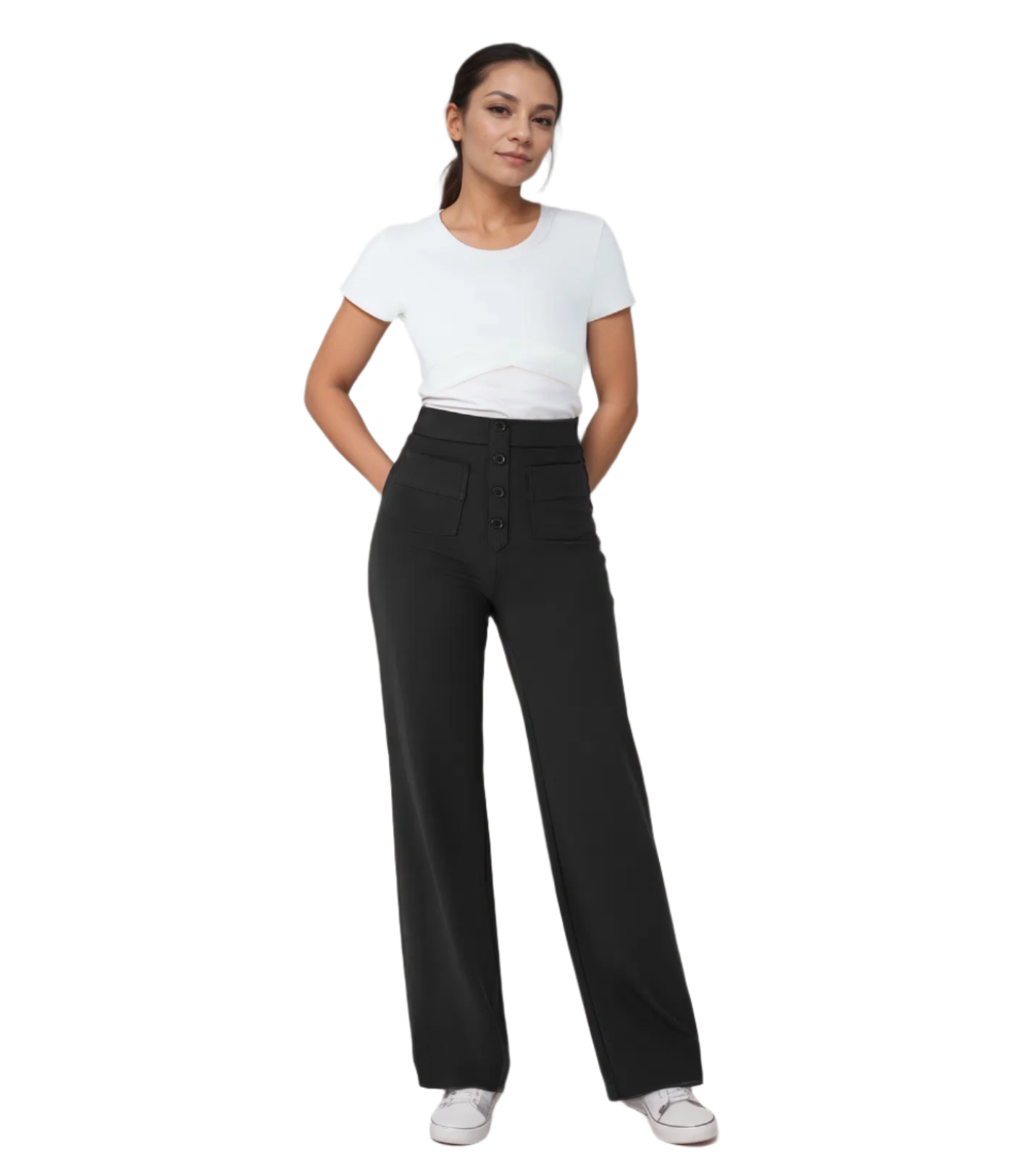 Dame Stretch Fit Bukser Høy Midje Bred Ben 0
