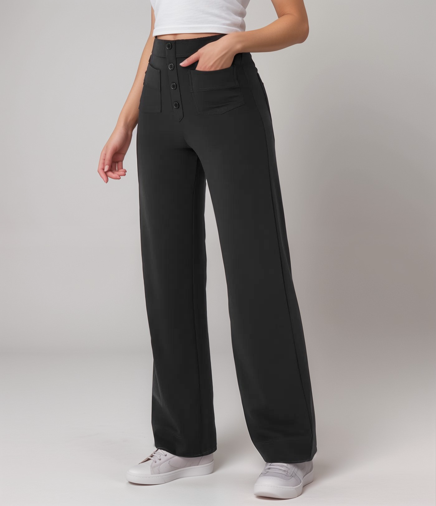 Dame Stretch Fit Bukser Høy Midje Bred Ben 1