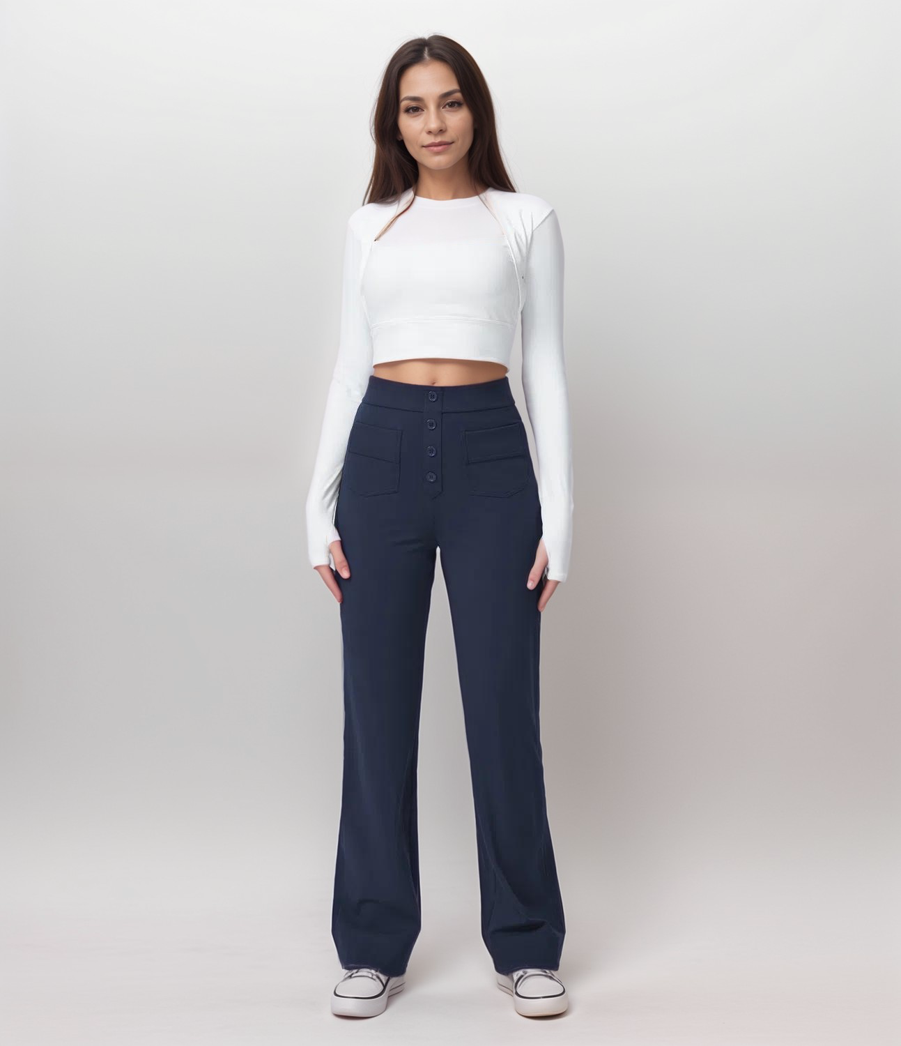 Dame Stretch Fit Bukser Høy Midje Bred Ben 3