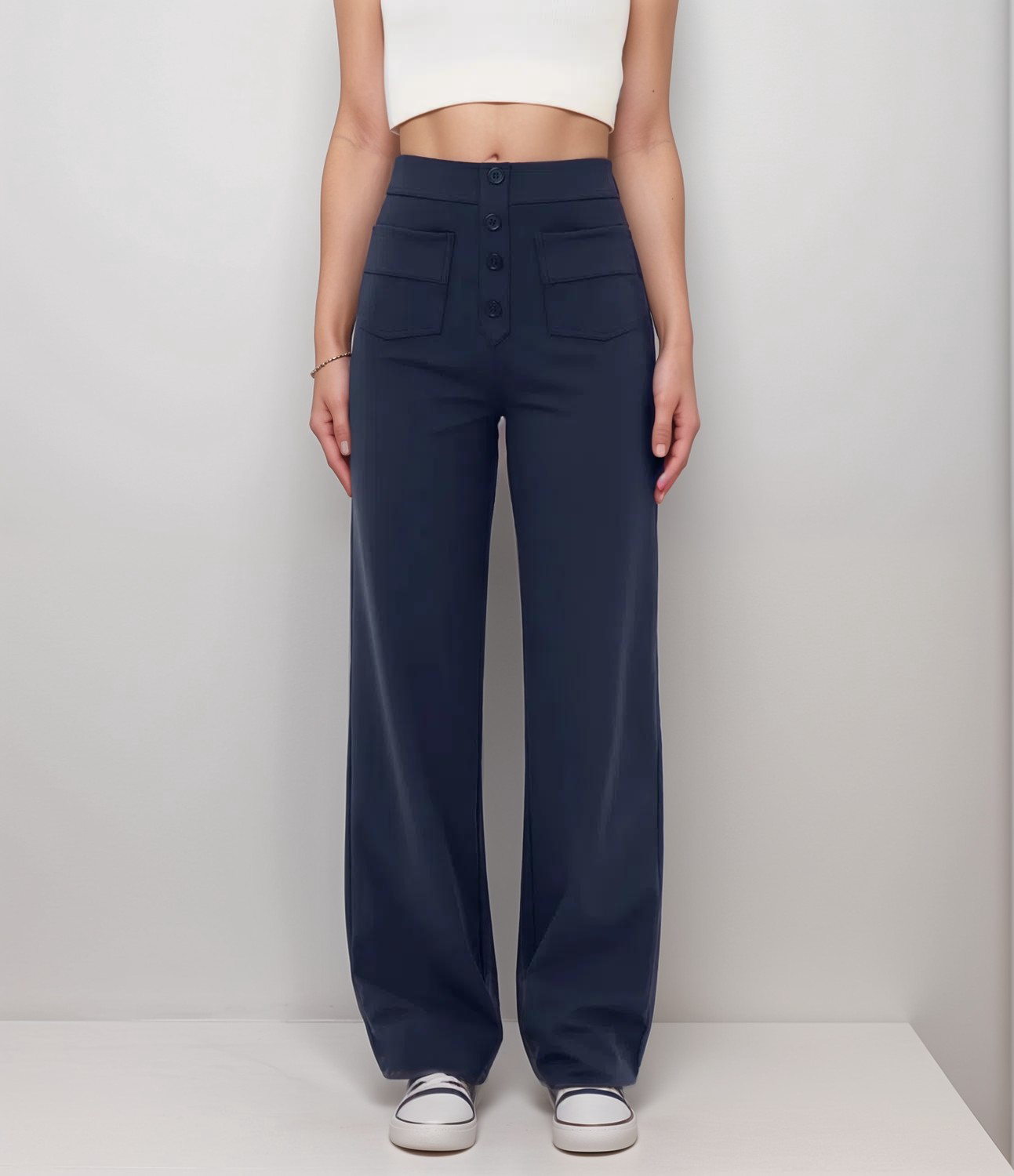 Dame Stretch Fit Bukser Høy Midje Bred Ben 4