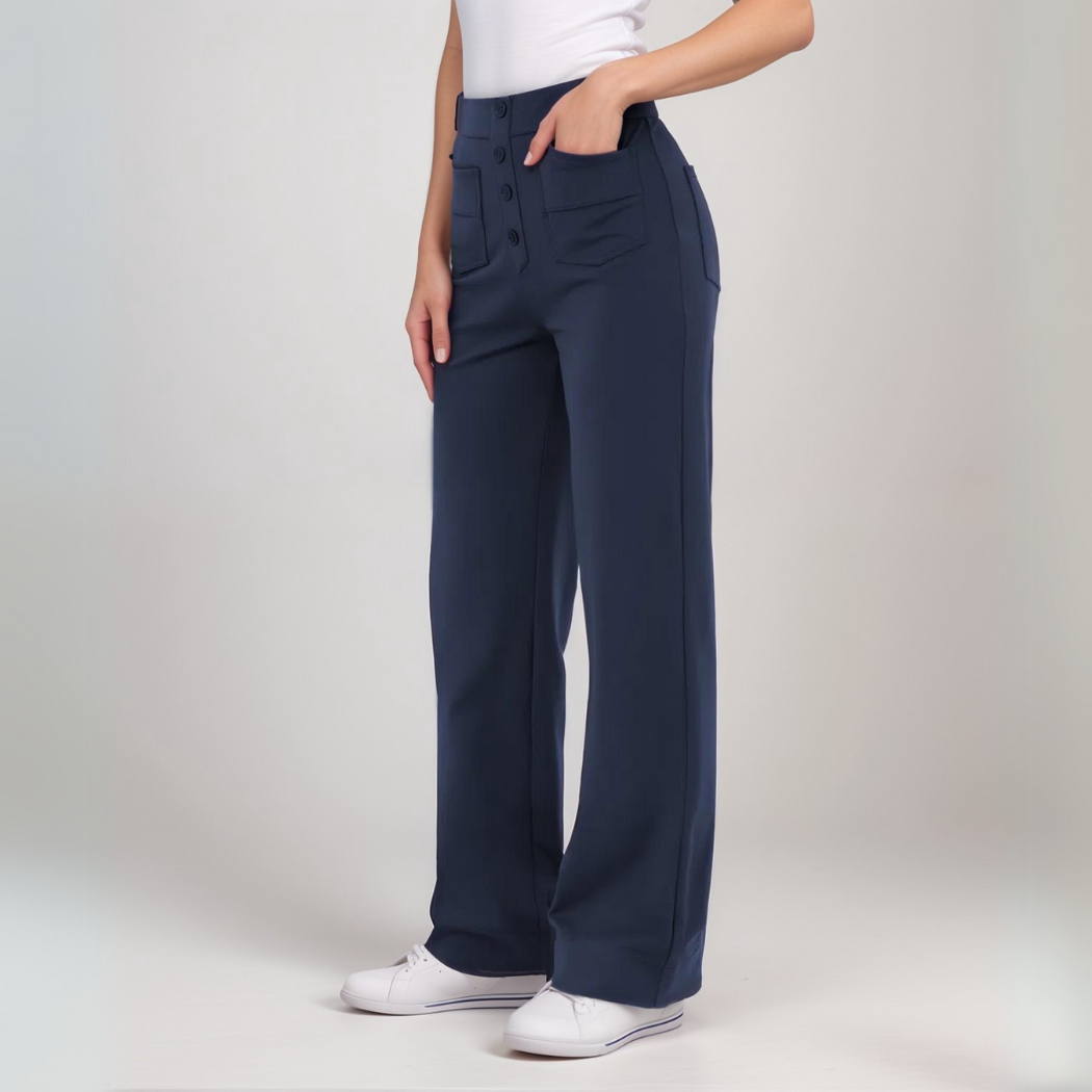 Dame Stretch Fit Bukser Høy Midje Bred Ben 5