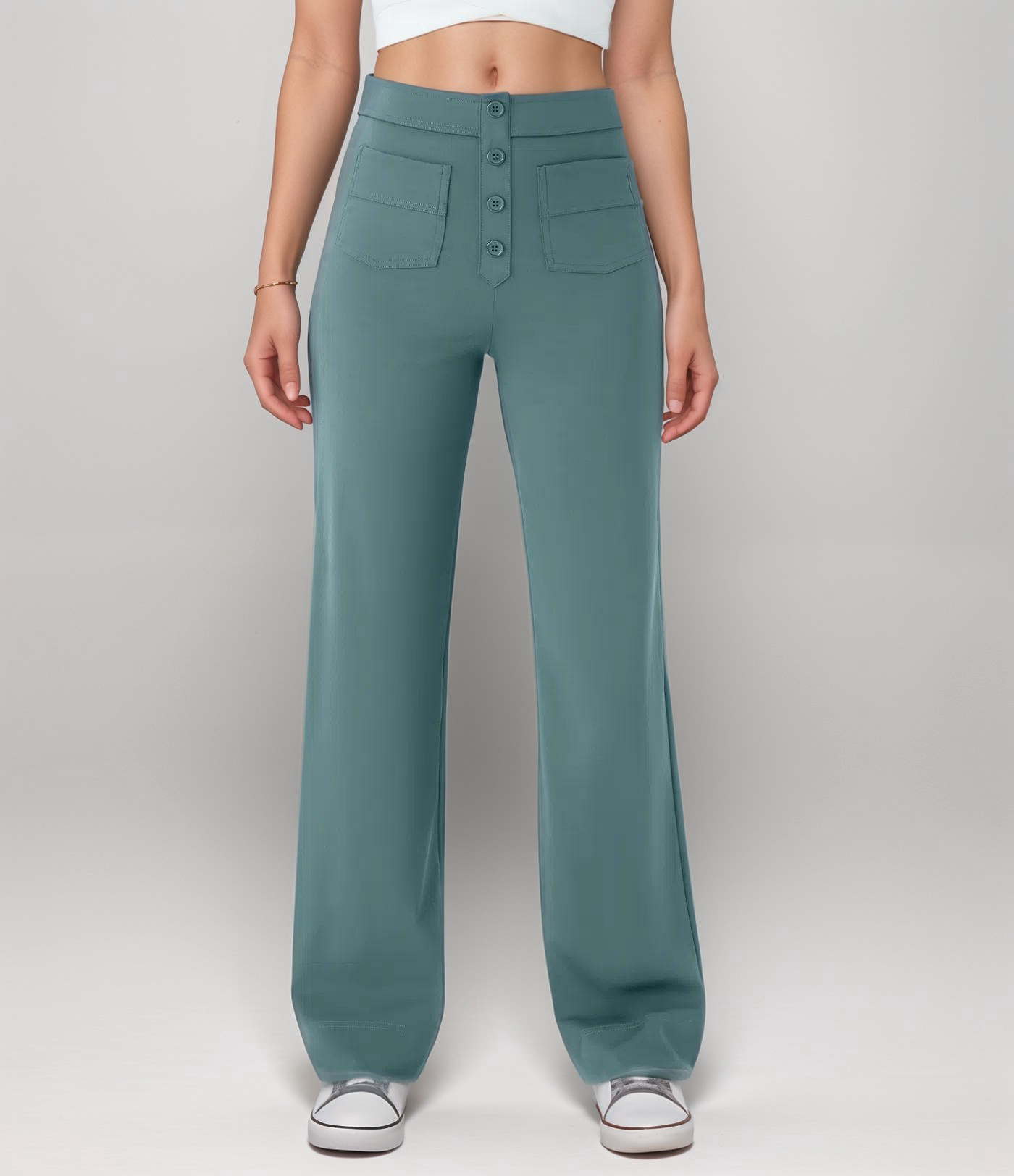 Dame Stretch Fit Bukser Høy Midje Bred Ben 7