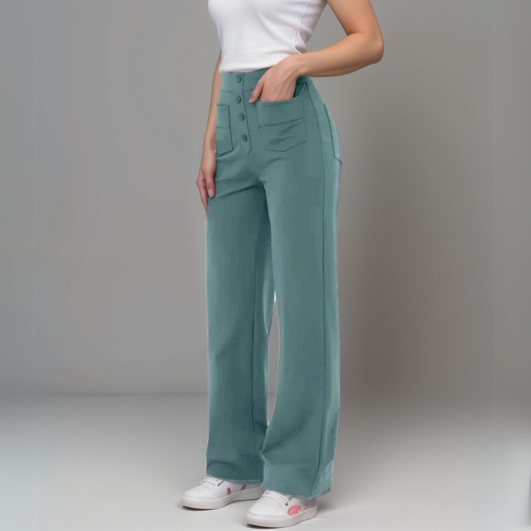 Dame Stretch Fit Bukser Høy Midje Bred Ben 8