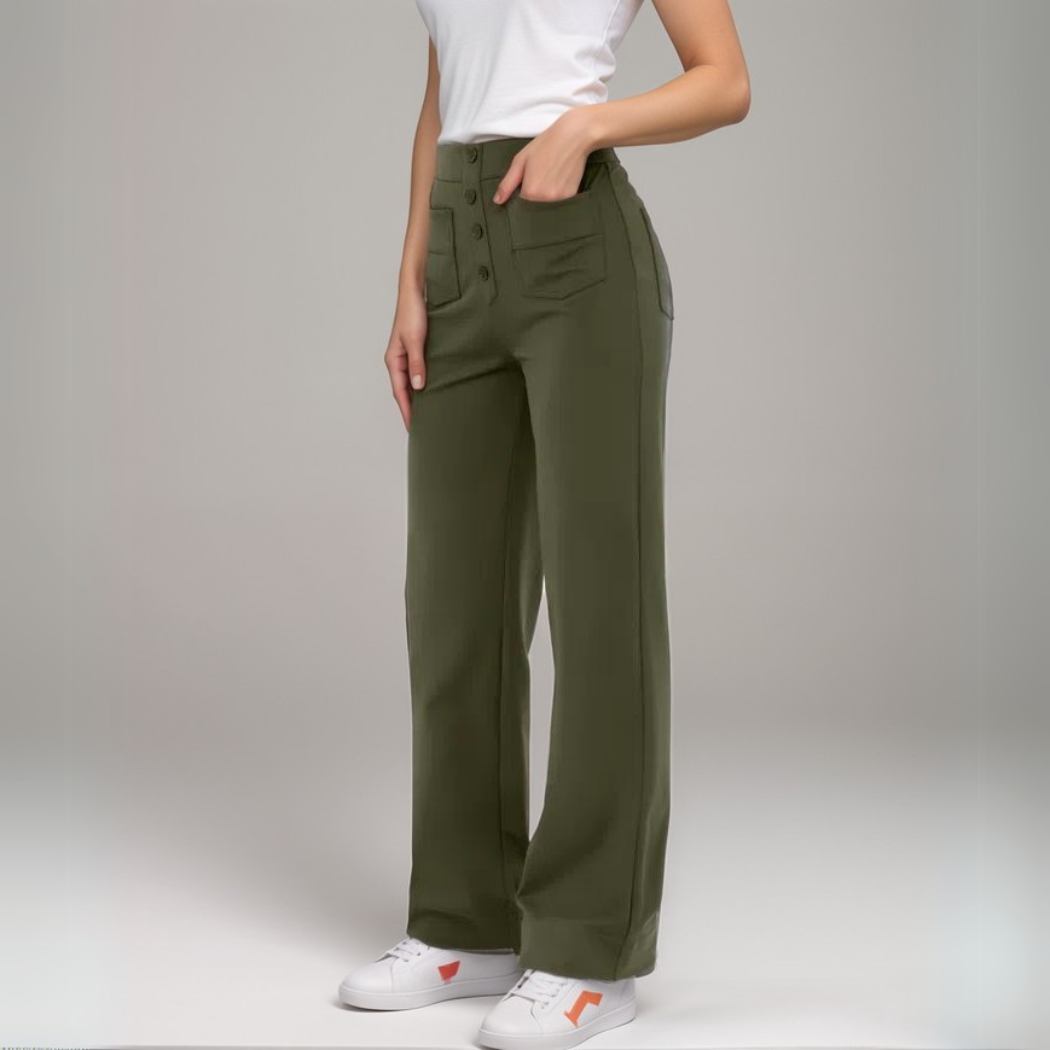 Dame Stretch Fit Bukser Høy Midje Bred Ben 9