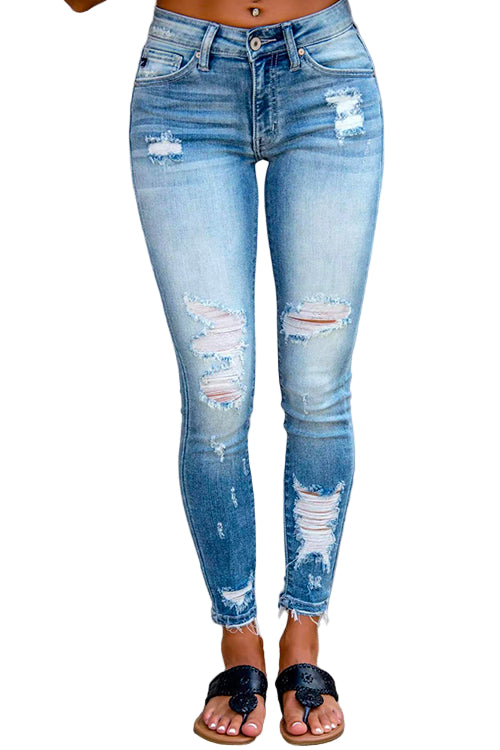 Dame Stretch Pencil Jeans med Rå Hem 0
