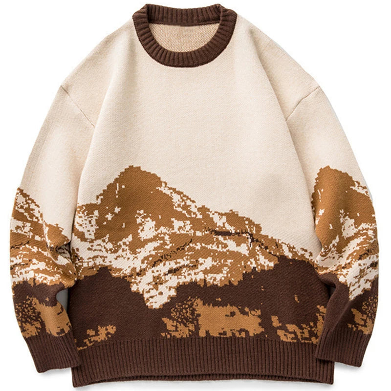 Dame Strikka Genser Oversize Med Unikt Fjellandskapsdesign 2