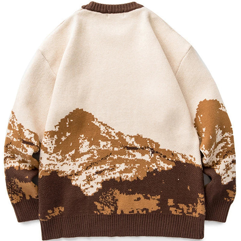 Dame Strikka Genser Oversize Med Unikt Fjellandskapsdesign 3