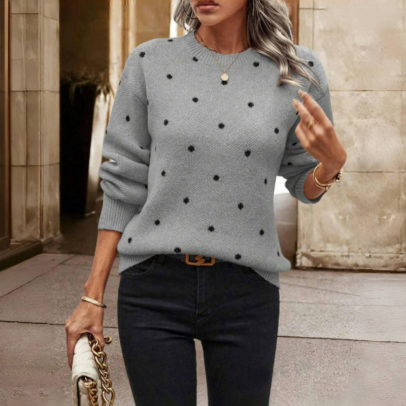 Dame Strikkegenser med Prikkete Design 6