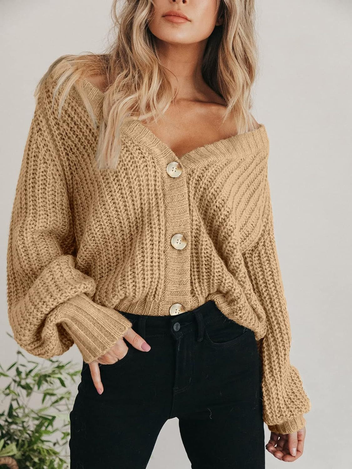 Dame Strikkejakke Oversized Chunky Polyester 1
