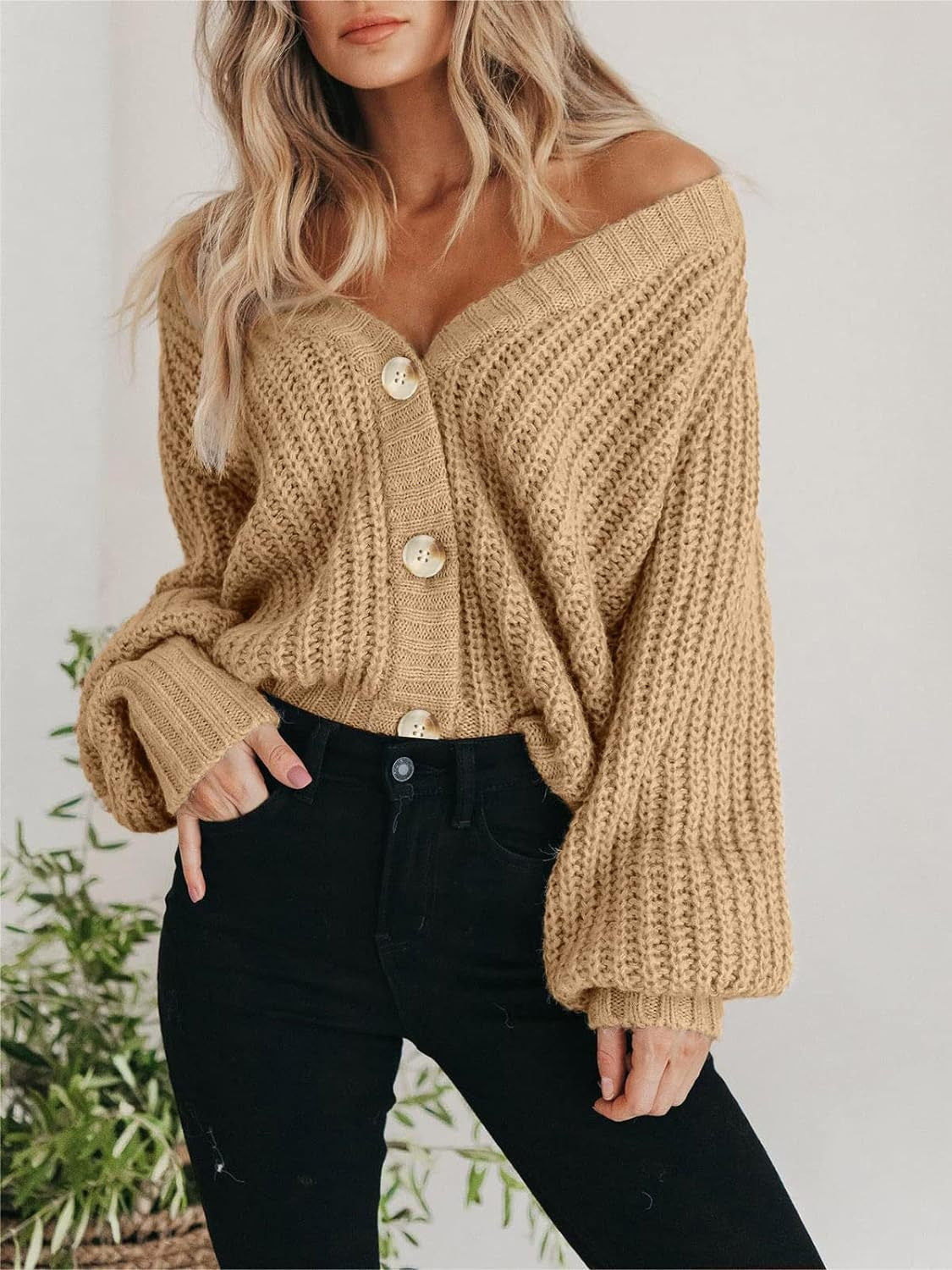 Dame Strikkejakke Oversized Chunky Polyester 3