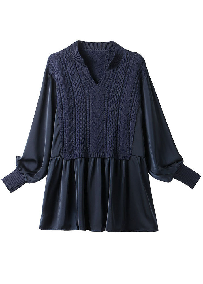 Dame Strikket Bluse med Puffermer Vinter 3