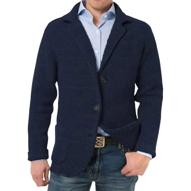 Dame Strikket Cardigan Blazer Stil med Jakkeslag og Knappelukking 0