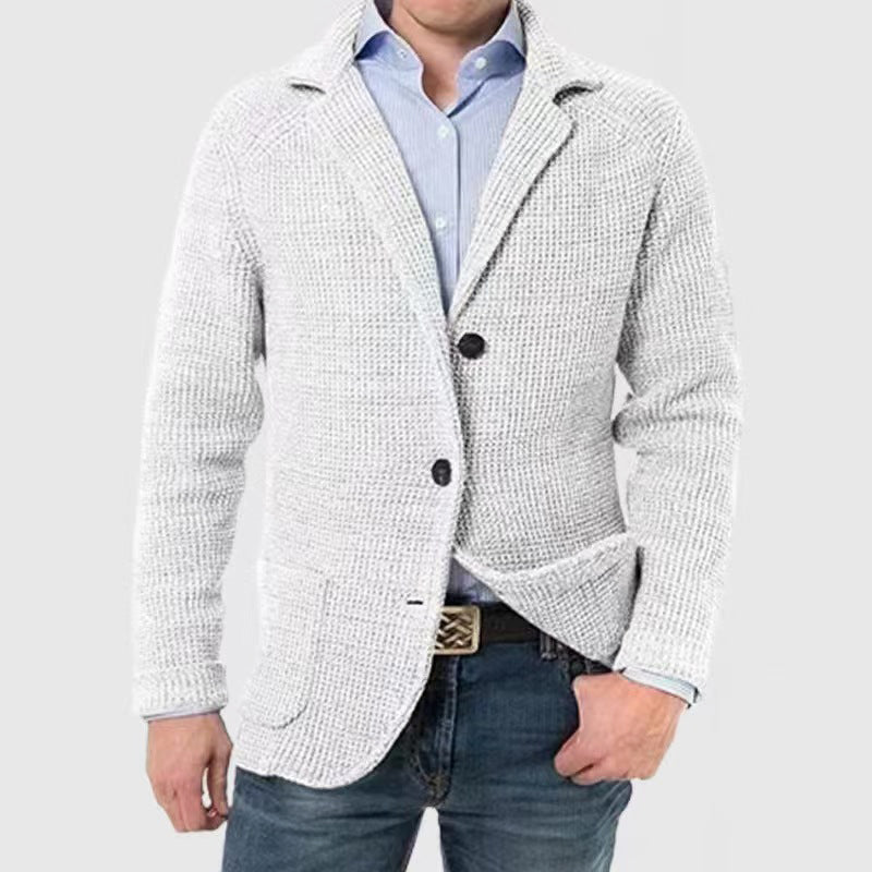 Dame Strikket Cardigan Blazer Stil med Jakkeslag og Knappelukking 1