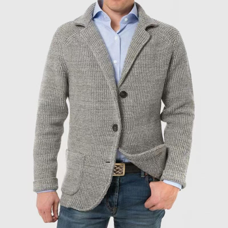 Dame Strikket Cardigan Blazer Stil med Jakkeslag og Knappelukking 2