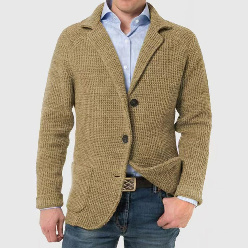 Dame Strikket Cardigan Blazer Stil med Jakkeslag og Knappelukking 3