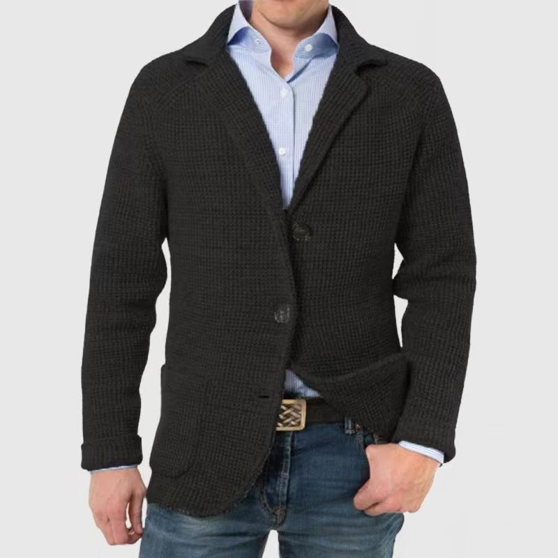 Dame Strikket Cardigan Blazer Stil med Jakkeslag og Knappelukking 4