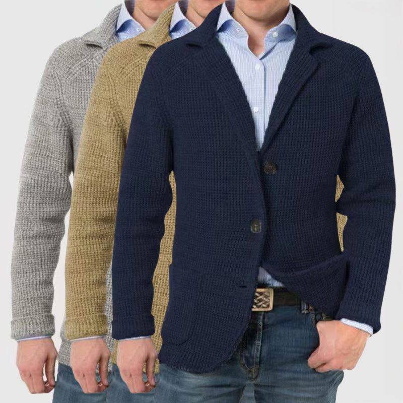 Dame Strikket Cardigan Blazer Stil med Jakkeslag og Knappelukking 5
