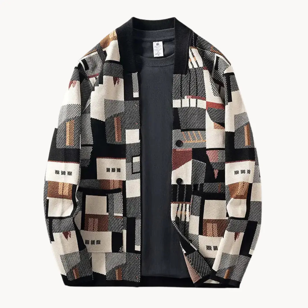 Dame Strikket Cardigan Med Abstrakt Mønster Moderne Stil 1