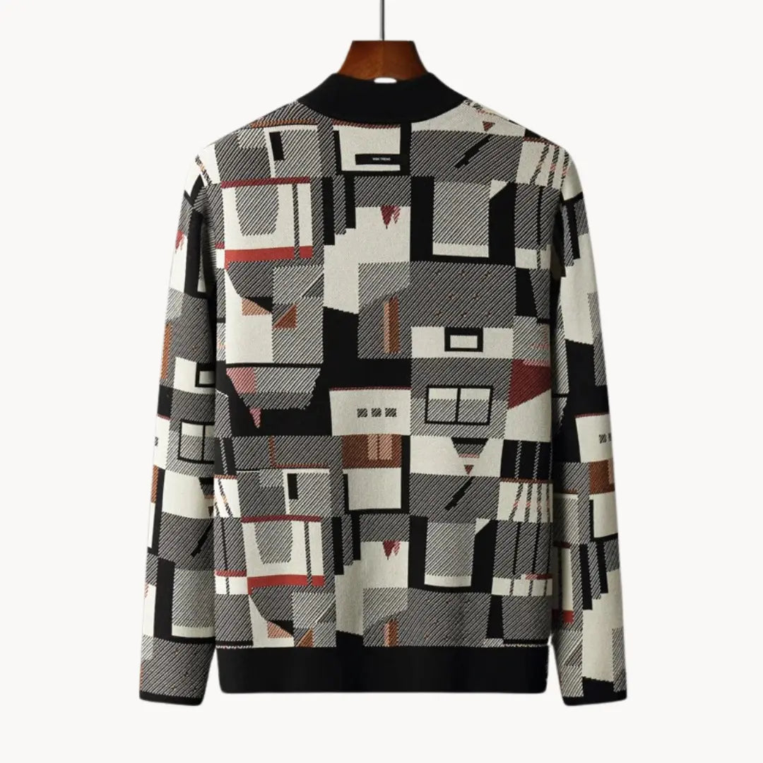 Dame Strikket Cardigan Med Abstrakt Mønster Moderne Stil 4
