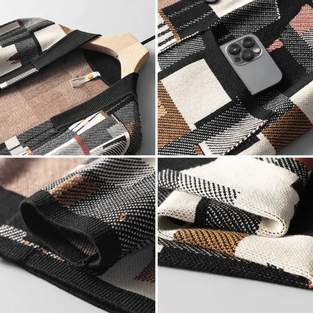 Dame Strikket Cardigan Med Abstrakt Mønster Moderne Stil 5