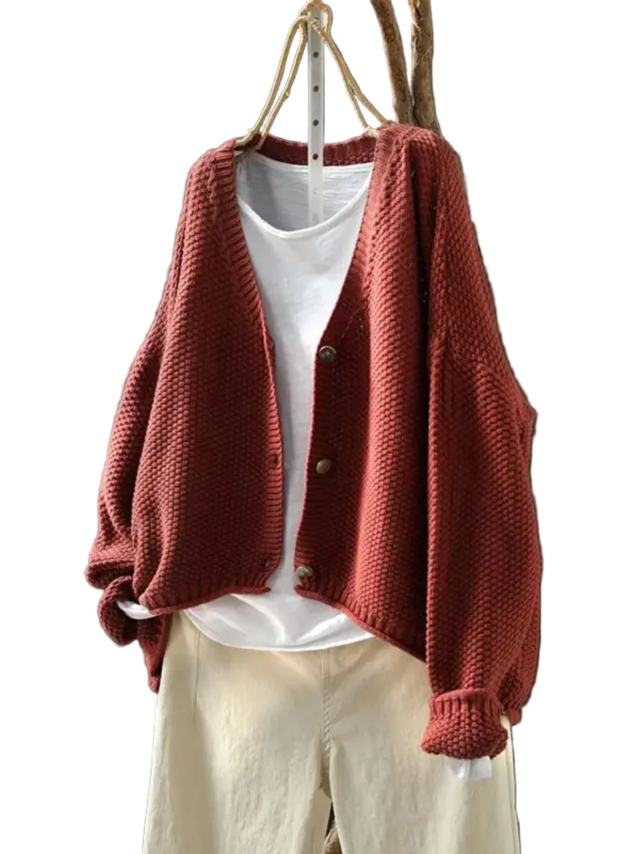 Dame Strikket Cardigan Med V-hals 0