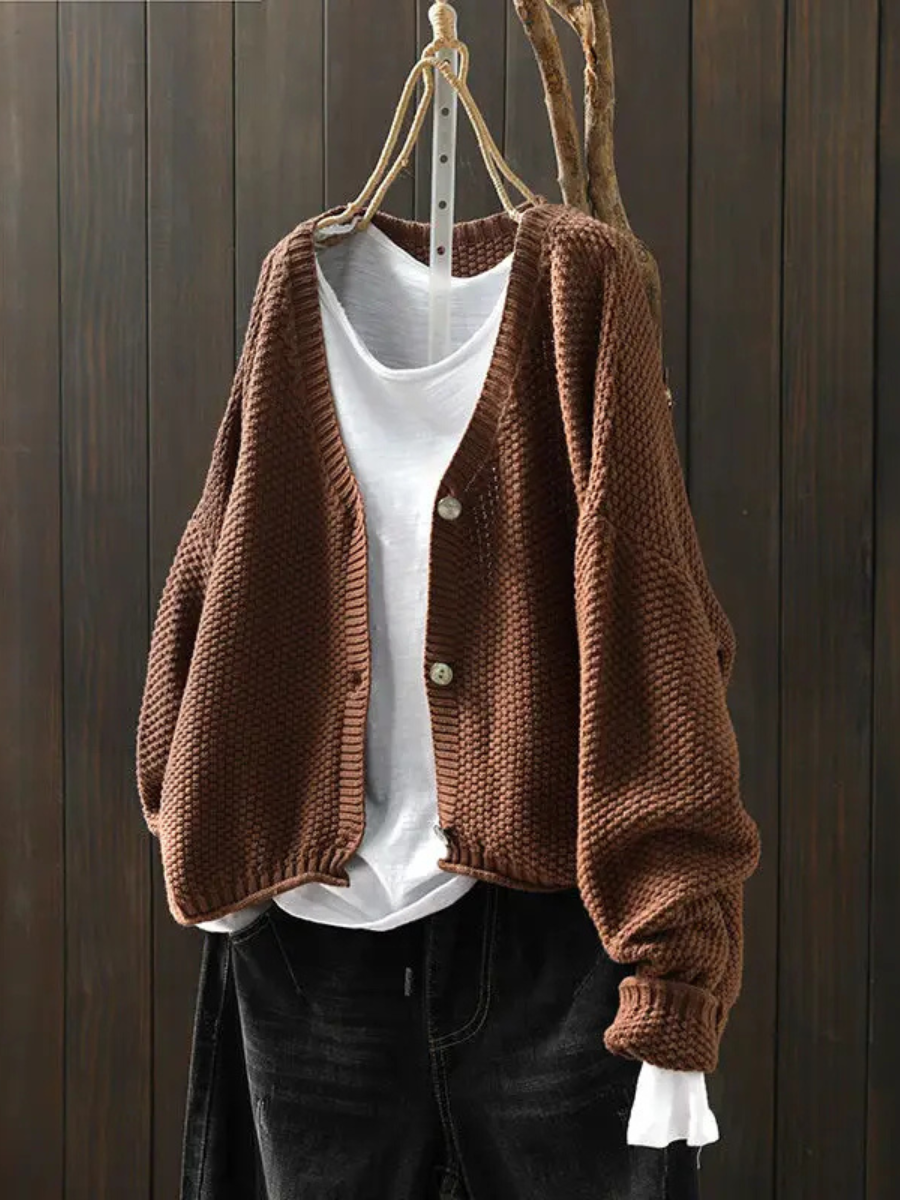 Dame Strikket Cardigan Med V-hals 1